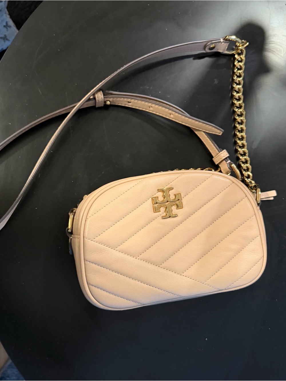 Tory Burch Quilted Crossbody Camera Bag in Blush Pink